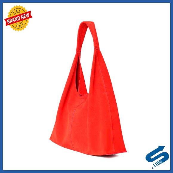 Handbags - Oversized Genuine Suede Leather Hobo Shoulder Tote Bag with Detachable Clutch
